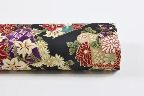 Tissu Japonais lys et papillons fond noir, rouleau de tissu