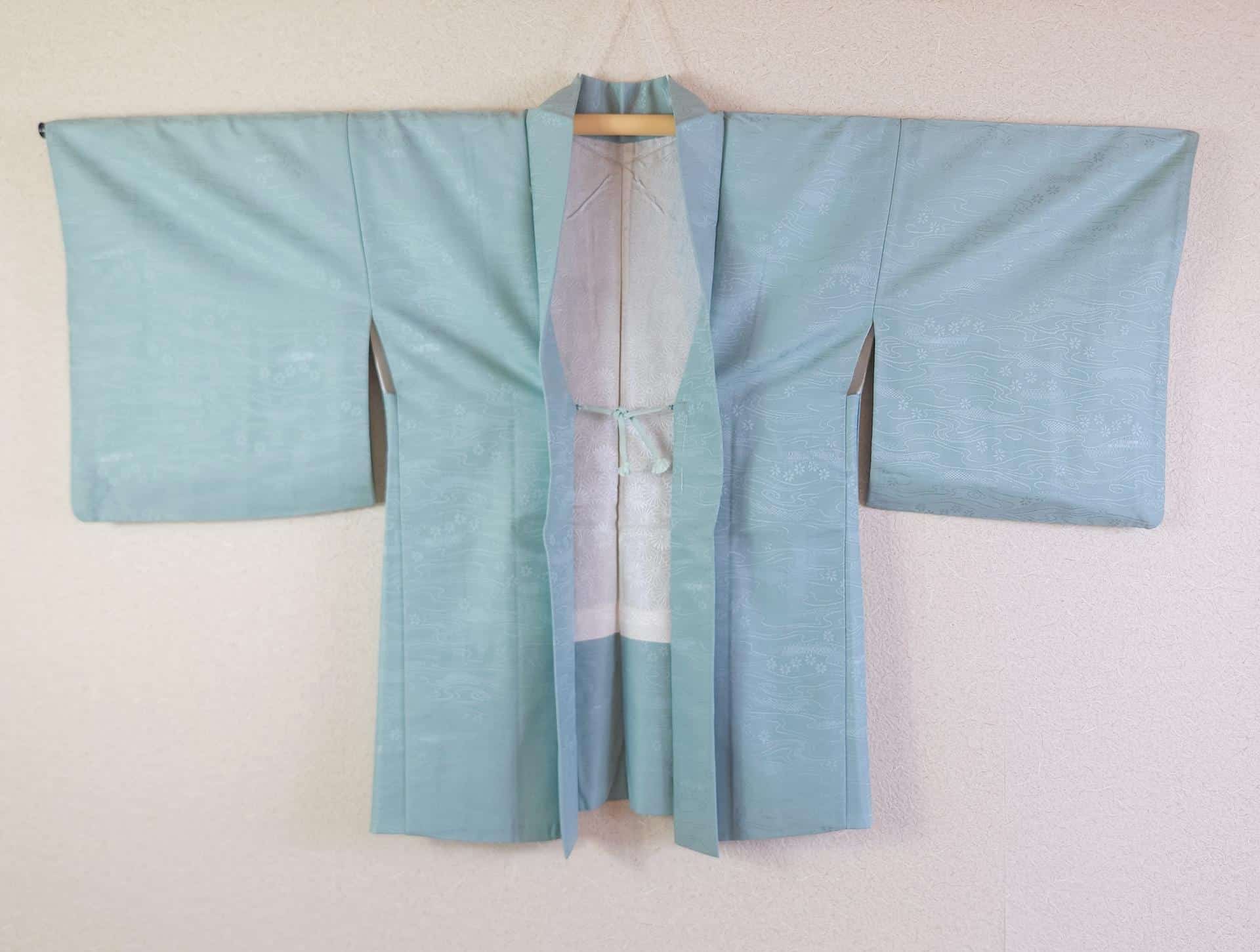 Haori bleu clair jacquard motifs d’eau